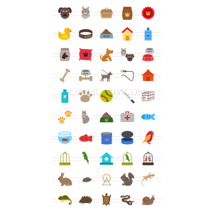 50 Pet Shop Flat Multicolor Icons - Overview - IconBunny