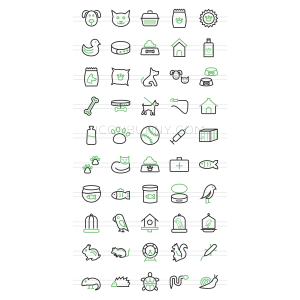 50 Pet Shop Line Green Black Icons - Overview - IconBunny