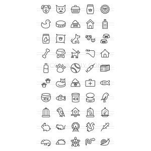 50 Pet Shop Line Icons - Overview - IconBunny