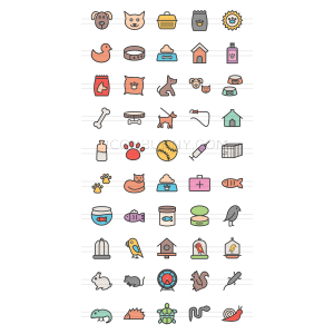 50 Pet Shop Line Multicolor Filled Icons - Overview - IconBunny